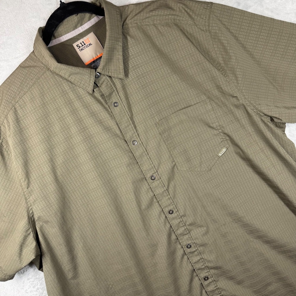 5.11 Tactical Mens 2XL Olive Green Grid Ripstop Short Sleeve Button Down Shirt - Picture 1 of 13